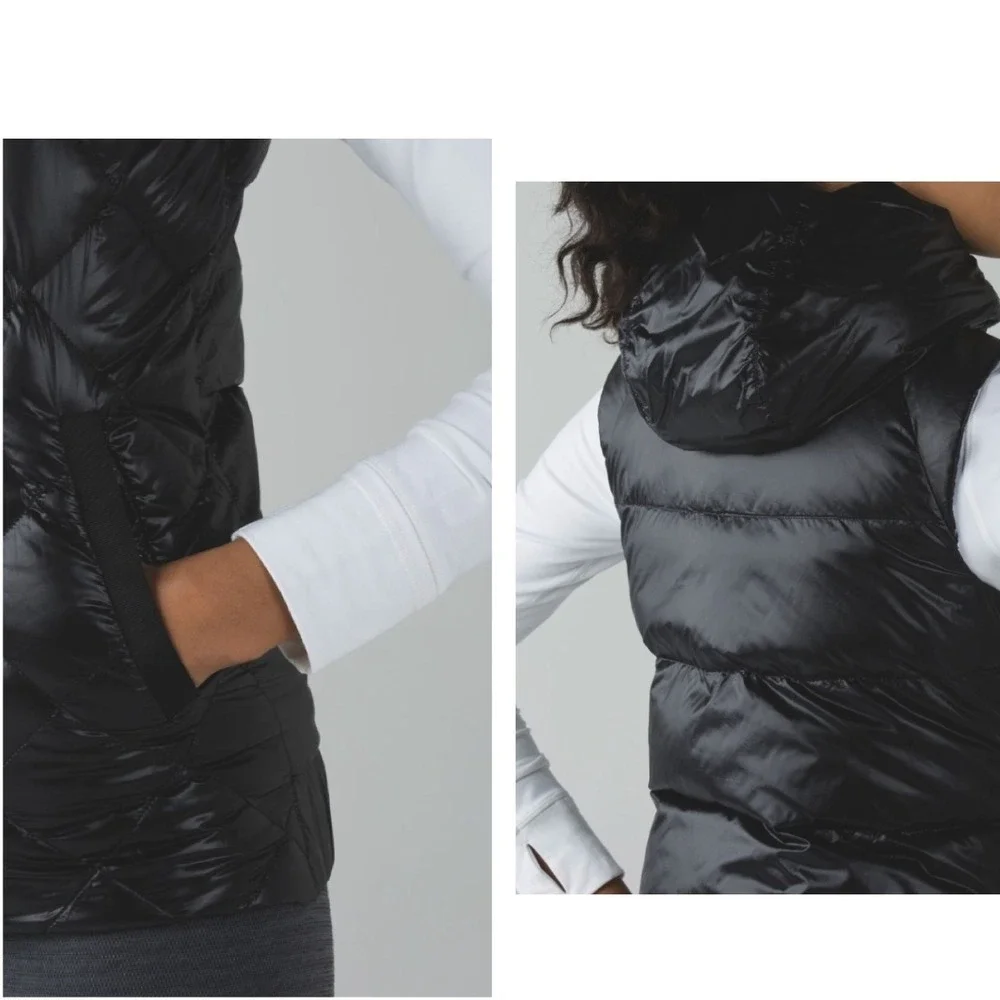 Lululemon The Fluffiest Vest Black Ziggy Snake Pink Black 650 Goose Down Sz 8 - Picture 3 of 14